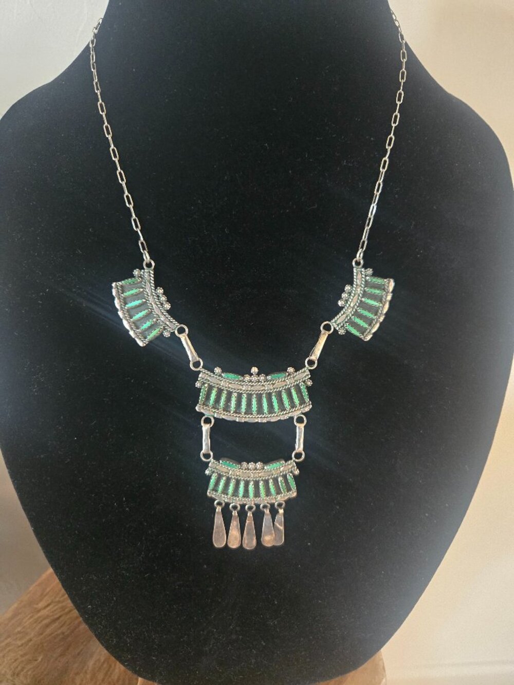Gerold Etsate Zuni Needlepoint turquoise and silver necklace and earrings